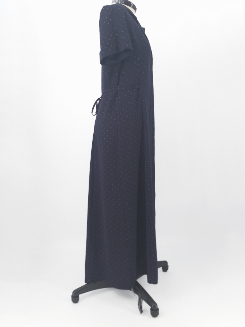 ✨Vintage 90s Norton McNaughton Navy Polka Dot Midi Shirt Dress✨ - Picture 8 of 16